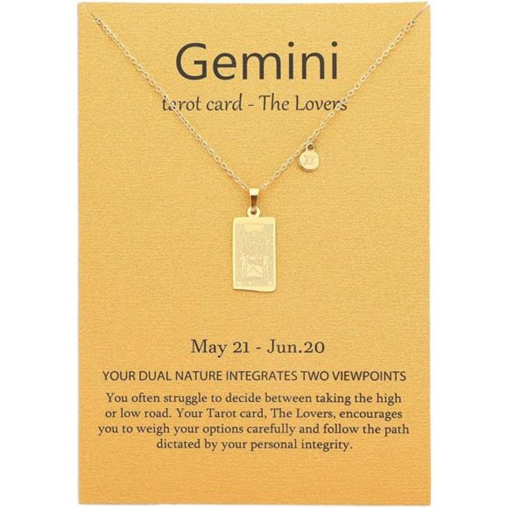 14k Gold Plated Zodiac Sign with Tarot Card Pendant Necklace Birthday Gift